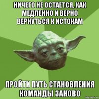 ничего не остается, как медленно и верно вернуться к истокам пройти путь становления команды заново