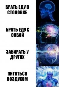 Брать еду в столовке Брать еду с собой Забирать у других Питаться воздухом