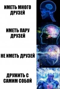 Иметь много друзей Иметь пару друзей Не иметь друзей Дружить с самим собой