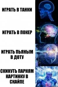 Играть в танки Играть в покер Играть пьяным в Доту Скинуть парням картинку в скайпе