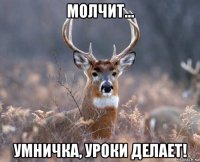 молчит... умничка, уроки делает!