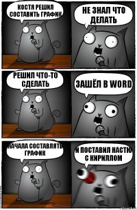 Костя решил составить график Не знал что делать Решил что-то сделать Зашёл в Word Начала составлять график И ПОСТАВИЛ НАСТЮ С КИРИЛЛОМ