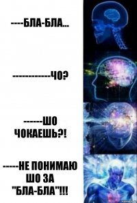 ----Бла-Бла... ------------Чо? ------Шо чокаешь?! -----Не понимаю шо за "Бла-Бла"!!!