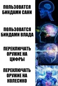 Пользоватся биндами Сани Пользоватся биндами Влада Переключать оружие на цифры Переключать оружие на колесико