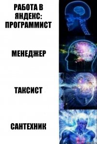 Работа в яндекс:
программист менеджер таксист сантехник