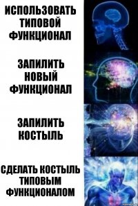 Использовать типовой функционал Запилить новый функционал Запилить костыль Сделать костыль типовым функционалом