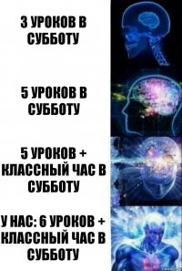 3 уроков в субботу 5 уроков в субботу 5 уроков + классный час в субботу У нас: 6 уроков + классный час в СУББОТУ