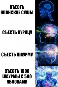 съесть японские сушы съесть курицу съесть шаурму съесть 1000 шаурмы с 500 яблоками