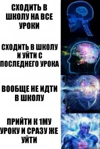 сходить в школу на все уроки сходить в школу и уйти с последнего урока вообще не идти в школу прийти к 1му уроку и сразу же уйти