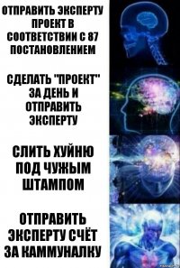 Отправить эксперту проект в соответствии с 87 постановлением Сделать "проект" за день и отправить эксперту Слить хуйню под чужым штампом Отправить эксперту счёт за каммуналку