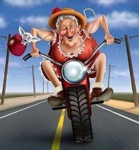 Создать мем Бабка на мотоцикле