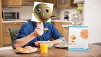 Создать мем Балди который ест