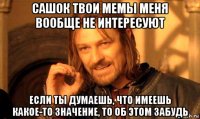 сашок твои мемы меня вообще не интересуют если ты думаешь, что имеешь какое-то значение, то об этом забудь