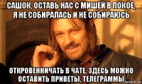 сашок, оставь нас с мишей в покое, я не собиралась и не собираюсь откровенничать в чате, здесь можно оставить приветы, телеграммы