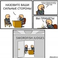 Назовите ваши сильные стороны Я плохо отличаю красный от синего и временами путаю право и лево Вы приняты Swordfish judges