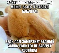 зайку бросила хозяйка... а может быть её забрал бабайка! ведь сам замёрзнет бедный зайка, если его не заберет хозяйка!