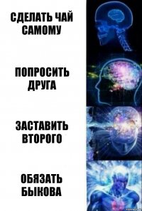 Сделать чай самому Попросить друга Заставить второго Обязать Быкова