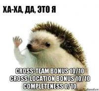  cross-team bonus 10/10 cross-location bonus 10/10 completeness 0/10