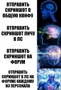 Отправить скриншот в общую конфу Отправить скриншот Личу в ЛС Отправить скриншот на форум Отправить скриншот в ЛС на форуме каждому из персонала