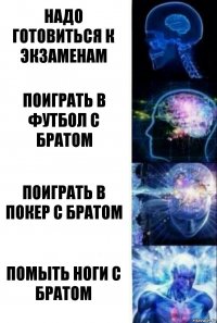 надо готовиться к экзаменам поиграть в футбол с братом поиграть в покер с братом помыть ноги с братом