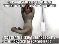 сижу, вдруг приходит мамка и сморит на меня, что бы вы сделали? а) сбежать б) ждать в) позвонить в фонд scp за scp-500 и p90