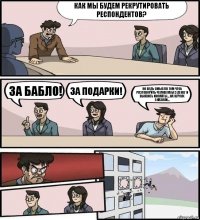 Как мы будем рекрутировать респондентов? За бабло! За подарки! Но ведь смысл в том чтоб разговорить человека без денег и выявить инсайты... на курсах сказали...