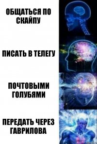 Общаться по скайпу Писать в телегу Почтовыми голубями Передать через Гаврилова