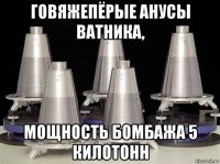 говяжепёрые анусы ватника, мощность бомбажа 5 килотонн
