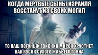 когда мертвые сыны израиля восстанут из своих могил то ваш поганый гойский мирок хрустнет как кусок сухого жабьего говна