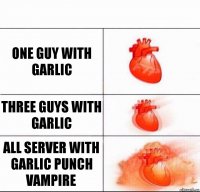 One guy with garlic Three guys with garlic All server with garlic punch vampire