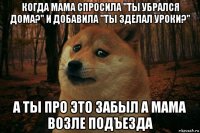 когда мама спросила "ты убрался дома?" и добавила "ты зделал уроки?" а ты про это забыл а мама возле подъезда