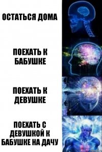 Остаться дома Поехать к бабушке Поехать к девушке Поехать с девушкой к бабушке на дачу