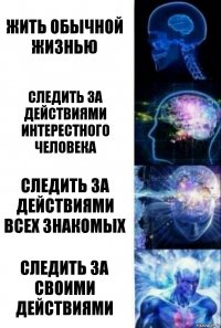 Жить обычной жизнью Следить за действиями интерестного человека следить за действиями всех знакомых Следить за своими действиями