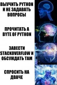 Выучить Python и не задавать вопросы Прочитать A Byte Of Python Завести StackOverflow и обсуждать там Спросить на дваче