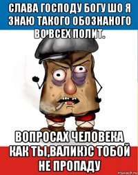 слава господу богу шо я знаю такого обознаного во всех полит. вопросах человека как ты,валик)с тобой не пропаду