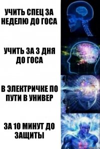 Учить спец за неделю до госа Учить за 3 дня до госа В электричке по пути в универ за 10 минут до защиты