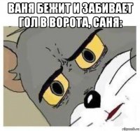 ваня бежит и забивает гол в ворота, саня: 