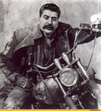 Создать мем Сталин на мотоцикле