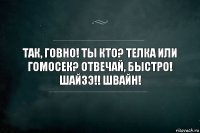 ТАК, ГОВНО! ТЫ КТО? ТЕЛКА ИЛИ ГОМОСЕК? ОТВЕЧАЙ, БЫСТРО! ШАЙЗЭ!! ШВАЙН!