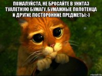 пожалуйста, не бросайте в унитаз туалетную бумагу, бумажные полотенца и другие посторонние предметы:-) 