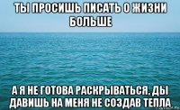 ты просишь писать о жизни больше а я не готова раскрываться, ды давишь на меня не создав тепла