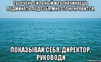 ты очень сильный и ты начинаешь подминать под себя, мне это не нравится. показывай себя, директор, руководи