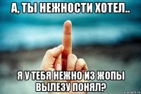 а, ты нежности хотел.. я у тебя нежно из жопы вылезу понял?