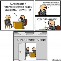 Расскажите в подробностях о вашей диджитал стратегии Реклама крутится - звоночки мутятся Куда оплачивать? Клиент миллионник