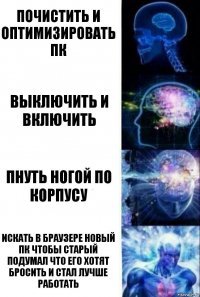 Почистить и оптимизировать ПК Выключить и включить Пнуть ногой по корпусу Искать в браузере новый пк чтобы старый подумал что его хотят бросить и стал лучше работать