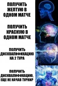 Получить желтую в одном матче Получить красную в одном матче Получить дисквалификацию на 2 тура Получить дисквалификацию, еще не начав турнир