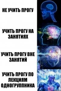 Не учить прогу Учить прогу на занятиях Учить прогу вне занятий Учить прогу по лекциям одногруппника