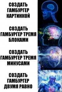 Создать гамбургер картинкой Создать гамбургер тремя блоками Создать гамбургер тремя минусами Создать гамбургер двумя равно