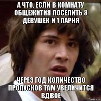 а что, если в комнату общежития поселить 3 девушек и 1 парня через год количество пропусков там увеличится вдвое