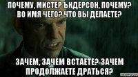 почему, мистер ъндерсон, почему? во имя чего? что вы делаете? зачем, зачем встаете? зачем продолжаете драться?